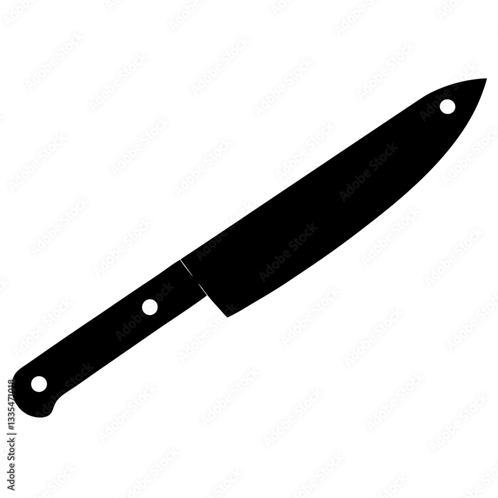 A sharp kitchen knife with a black handle on a white background, isolated and shiny, made of stainless steel, designed for cutting food A sharp kitchen knife with a black handle on a white background, isolated and shiny, made of stainless steel, designed for cutting food