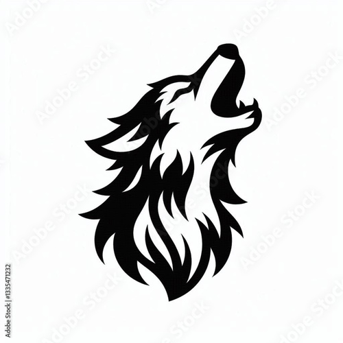Howling Wolf Head Logo Design, Black and White Vector Art