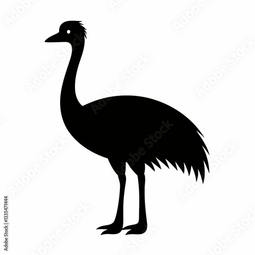 Ostrich isolated on white background with long neck and feathers, showing its beak and large body in a simple vector illustration