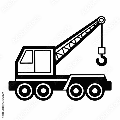 A yellow construction crane and truck with heavy equipment for transportation and lifting in an industrial setting