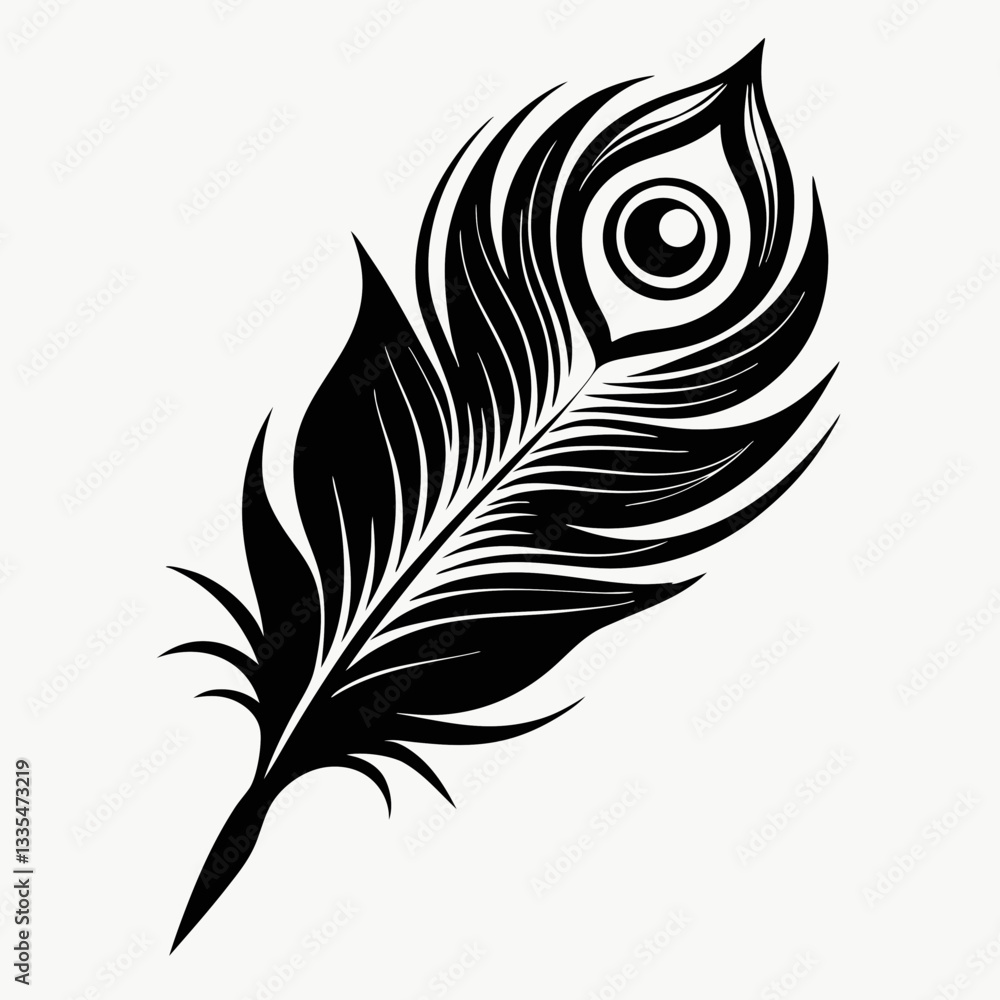 Black and white feather pen vector illustration with intricate design and nature-inspired elements Black and white feather pen vector illustration with intricate design and nature-inspired elements