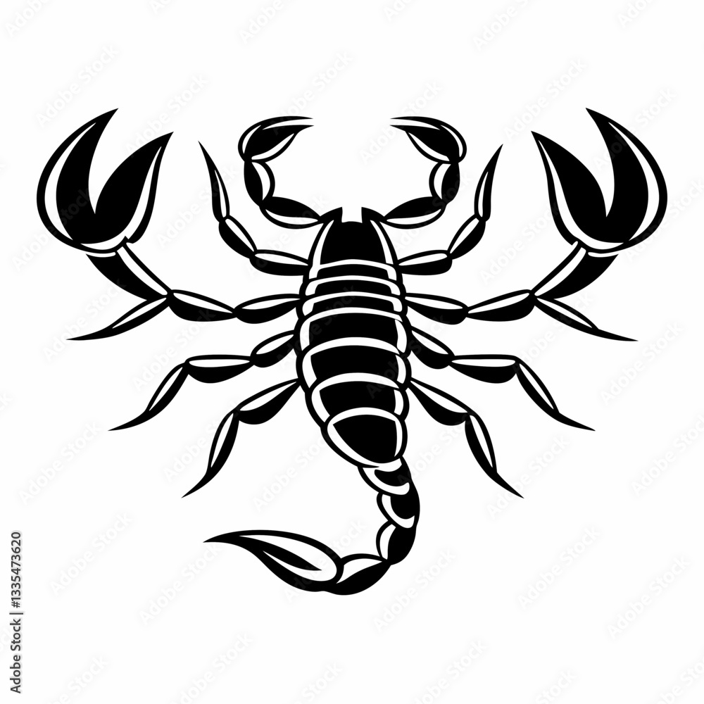 Fototapeta premium Black Scorpion Silhouette Vector Illustration with Tail, Claws, and Stinger