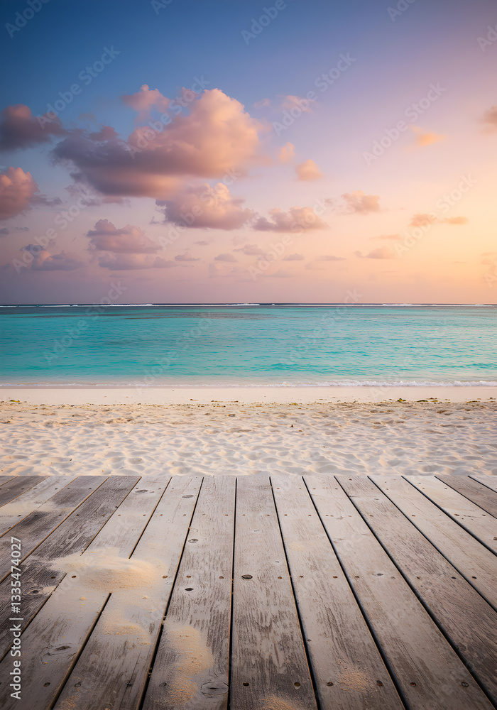 Fototapeta premium Seaside sunset with wooden dock
