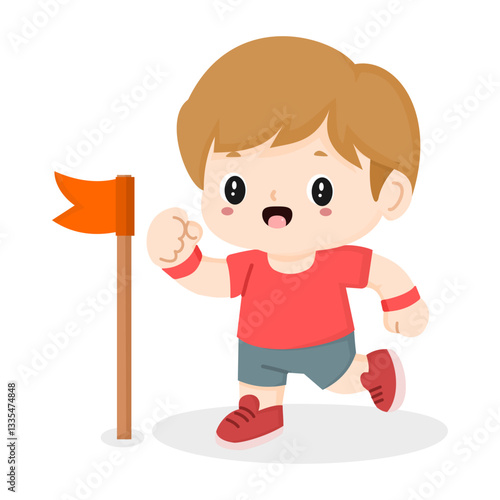 Cute little athlete boy vector illustration isolated on white background 