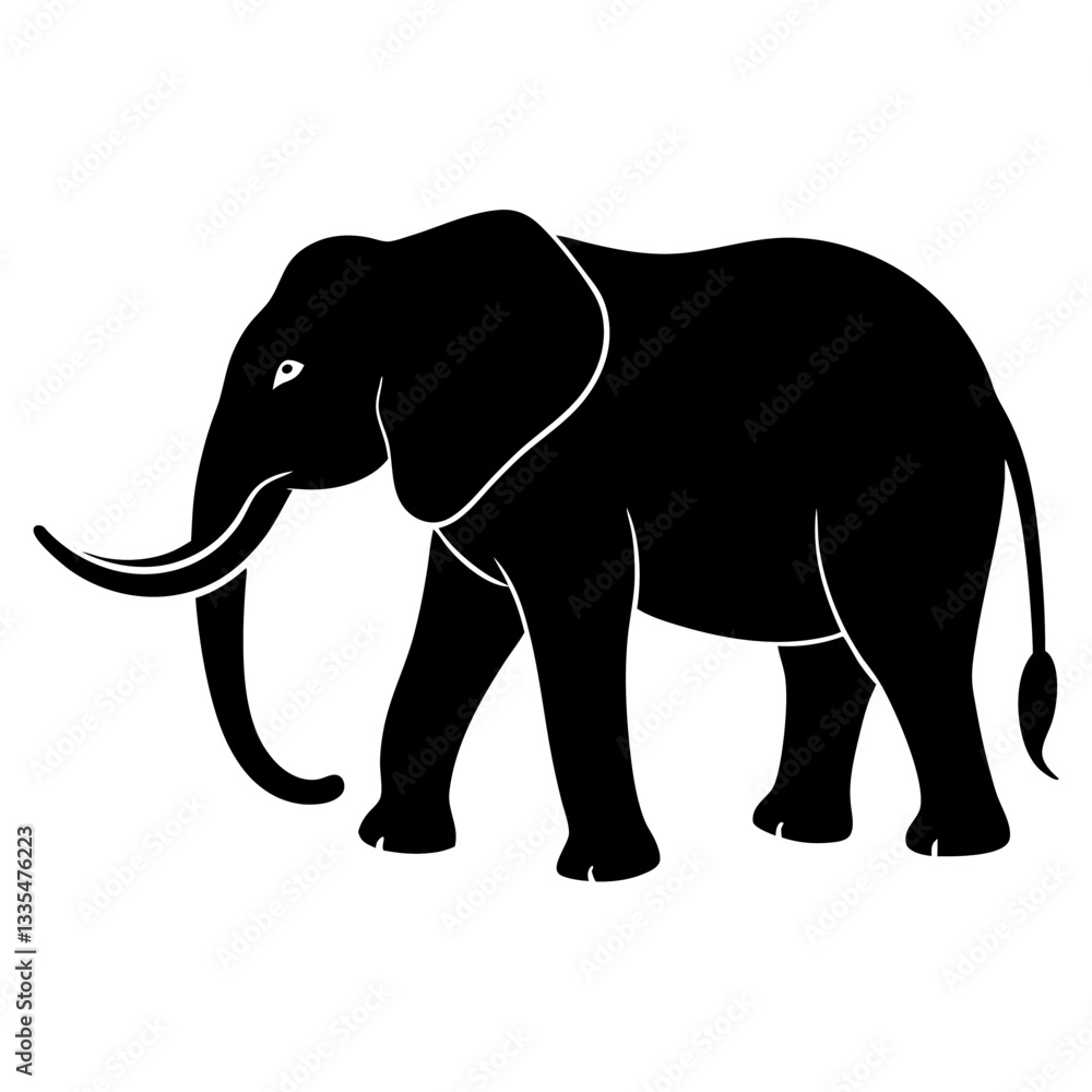 Fototapeta premium Gray elephant walking isolated on white background illustration