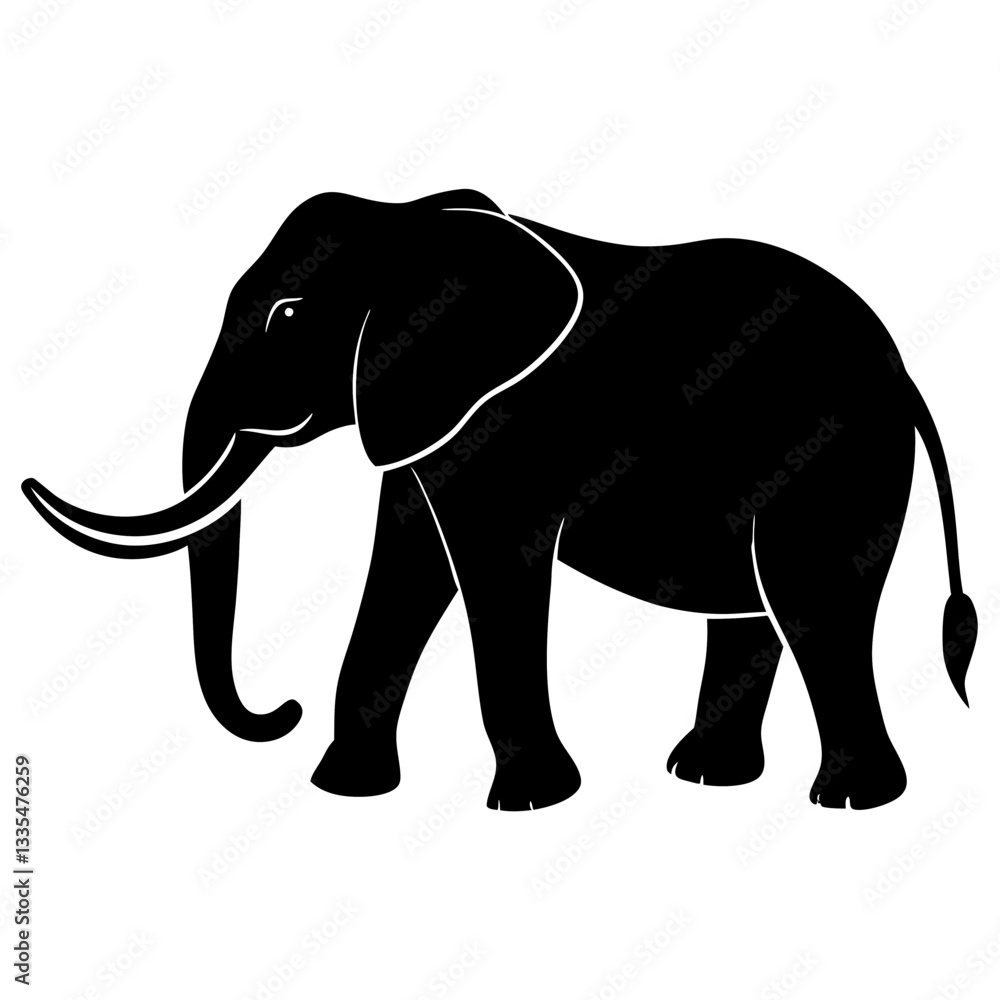 Fototapeta premium Gray elephant standing isolated on white background in a wildlife-inspired vector illustration