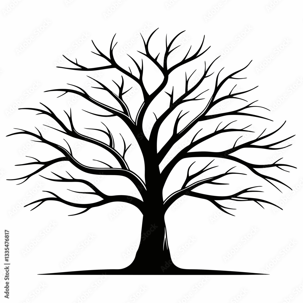 Obraz premium Black tree silhouette with roots and branches representing nature and all seasons