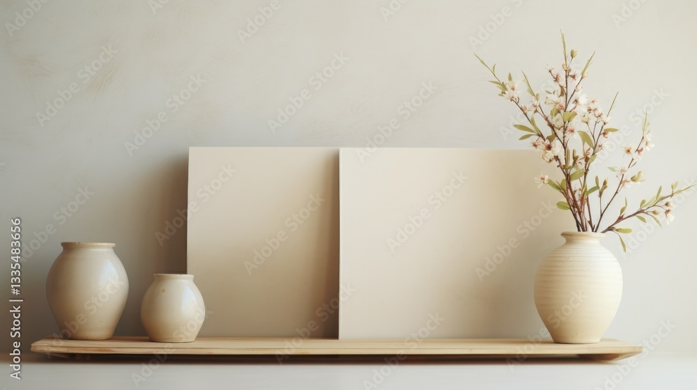 Blank frame mockup in a room with interior decorations Blank frame mockup in a room with interior decorations