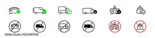 Symbols indicating the permission and prohibition of various types of transport. Vector icon