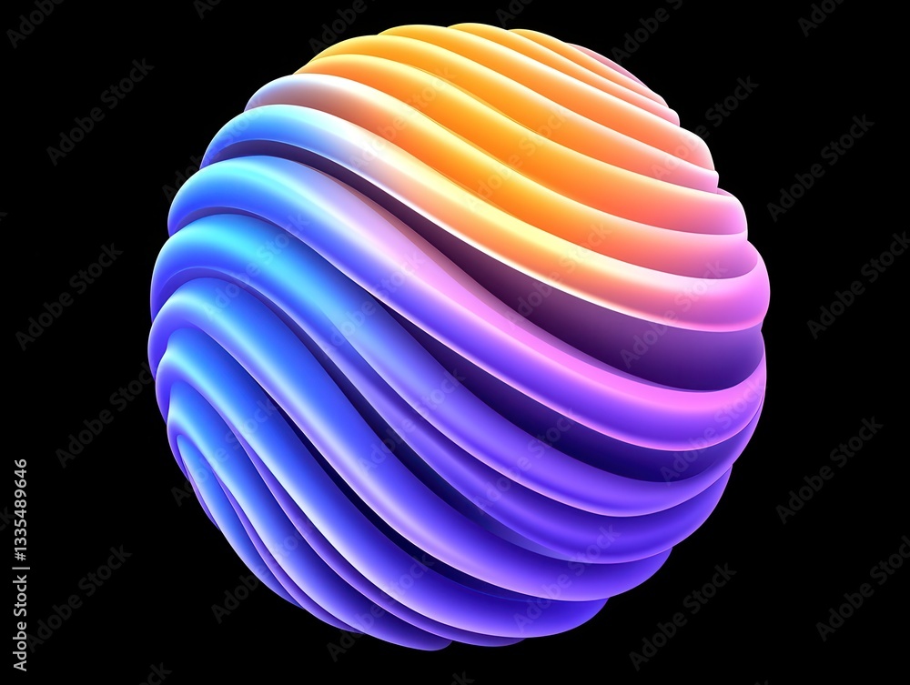 Fototapeta premium Abstract colorful sphere with smooth wave patterns on a black background