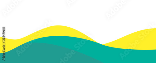 Abstract wavy landscape with green and yellow hills.