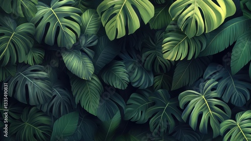 Wallpaper Mural Lush green tropical leaves background with monstera and philodendron foliage Torontodigital.ca