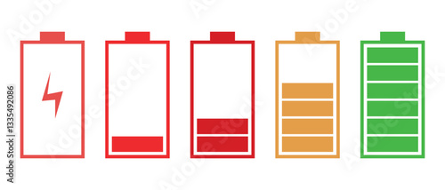 set of battery icons on white background.