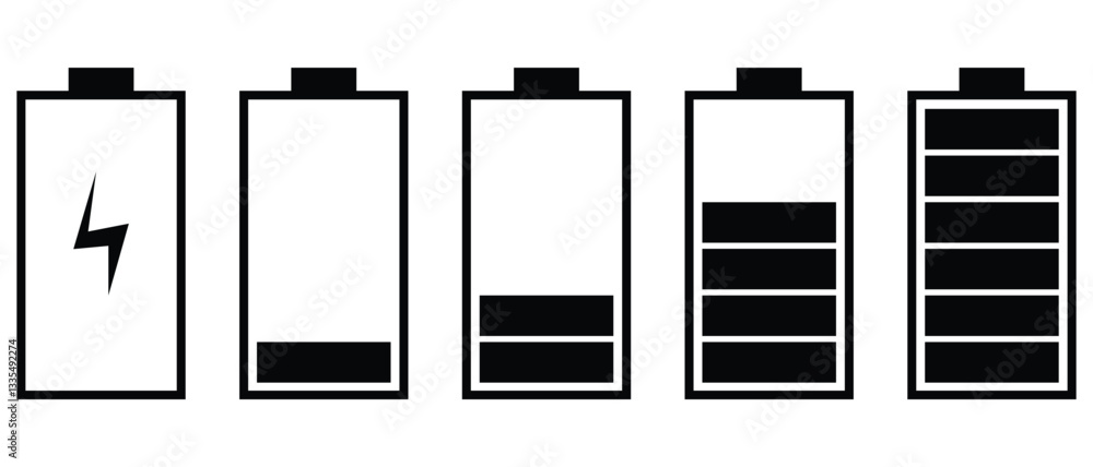 set of battery icons on white background. set of battery icons on white background.