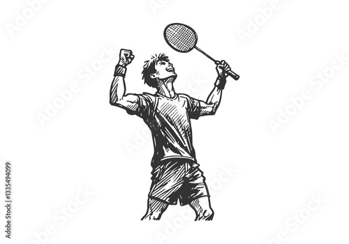 Badminton Player hand drawn sketch vector illustration