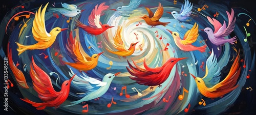 Folk Art Birds in Song, Birds singing