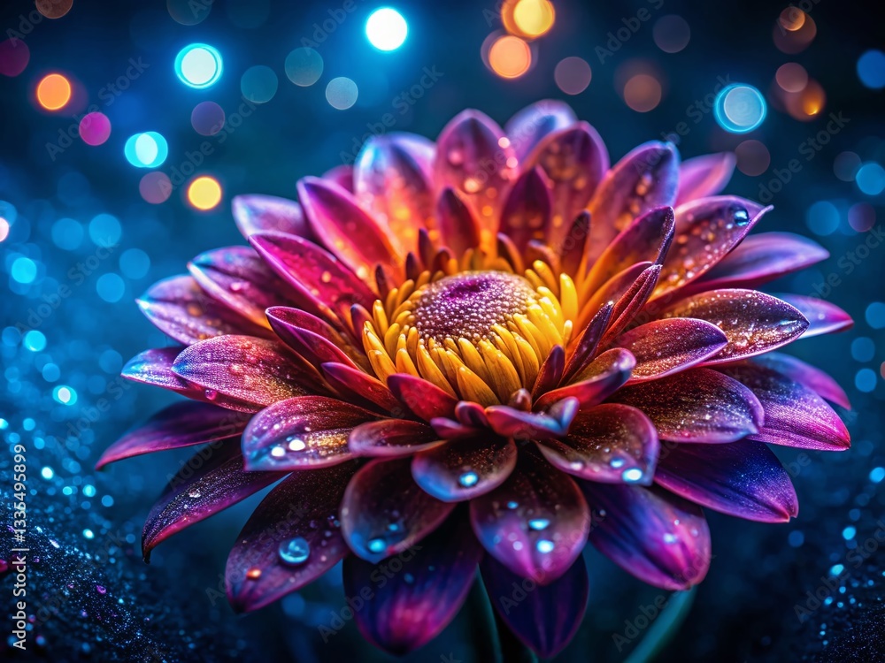 Vibrant Night Bloom: Close-Up Macro Photography of Dew-Kissed Flower Petals Vibrant Night Bloom: Close-Up Macro Photography of Dew-Kissed Flower Petals