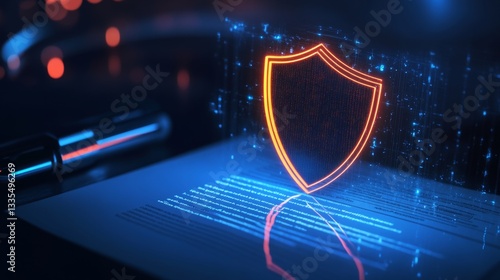 Fototapeta Naklejka Na Ścianę i Meble -  Protecting your future insurance policy overview online platform infographic digital space informative glowing shield concept