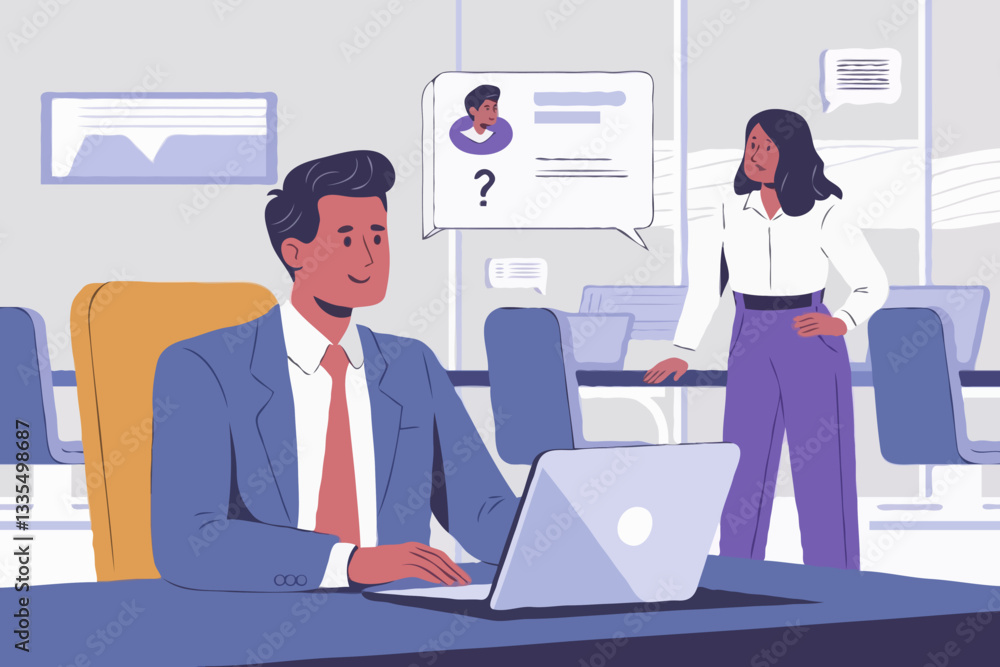Business Meeting and Job Interview - Vector Illustration Business Meeting and Job Interview - Vector Illustration
