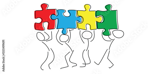 Print Colorful Puzzle Pieces Representing Collaboration and Team Effort