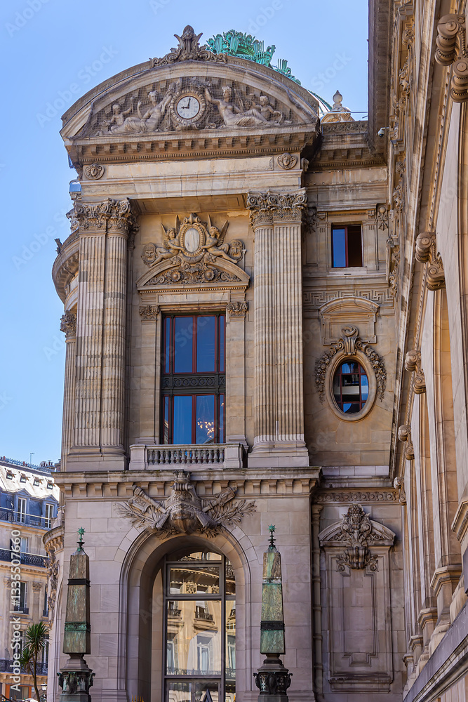 Architectural fragments of neo-baroque Garnier Palace (or Opera National de Paris). Paris, France. Architectural fragments of neo-baroque Garnier Palace (or Opera National de Paris). Paris, France.