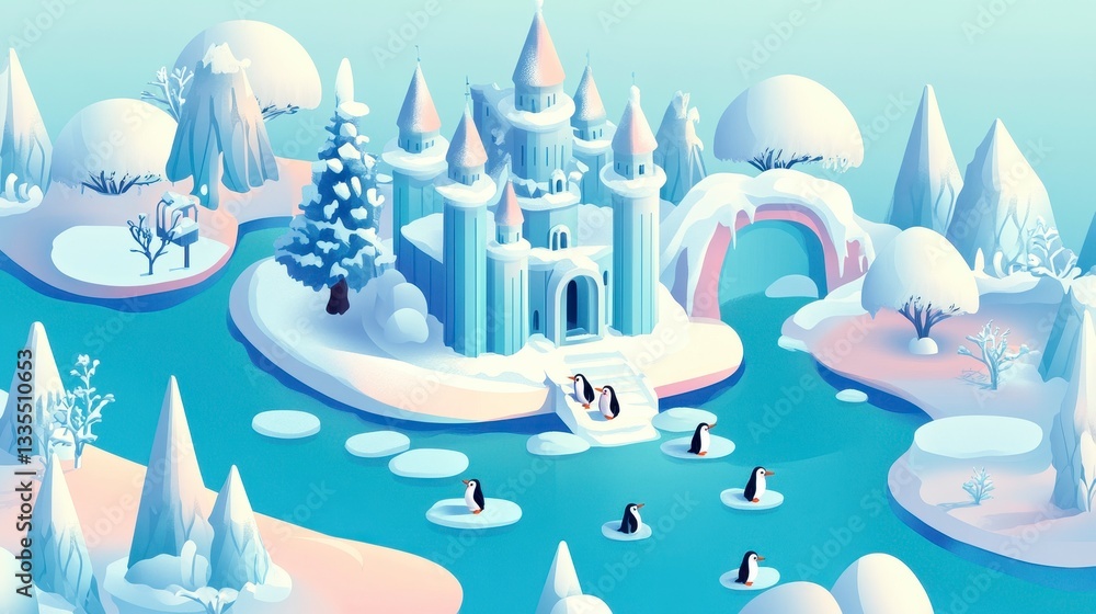 custom made wallpaper toronto digitalEnchanting Winter Wonderland Ice Castle and Penguins