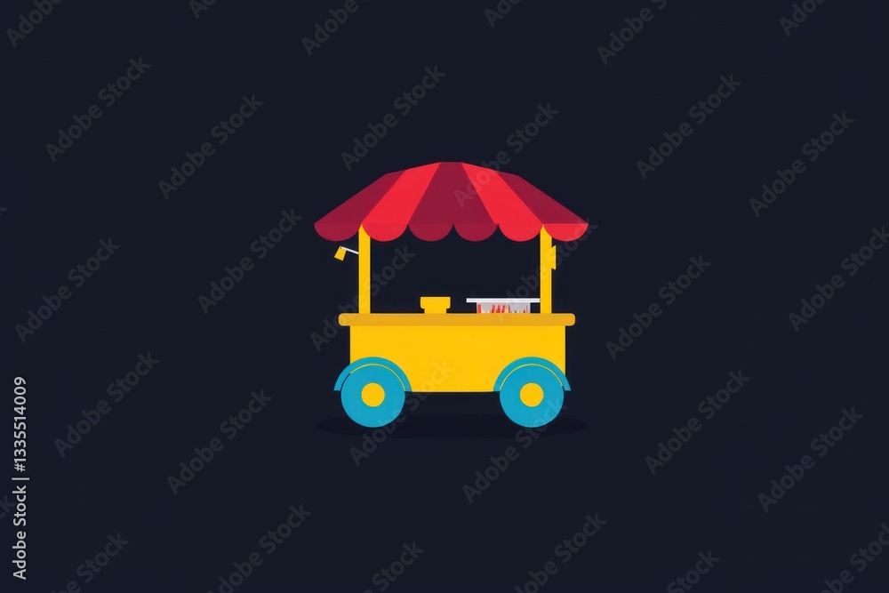 Obraz premium Colorful Food Cart with Red Canopy on Dark Background Perfect for Market Festival or Event I
