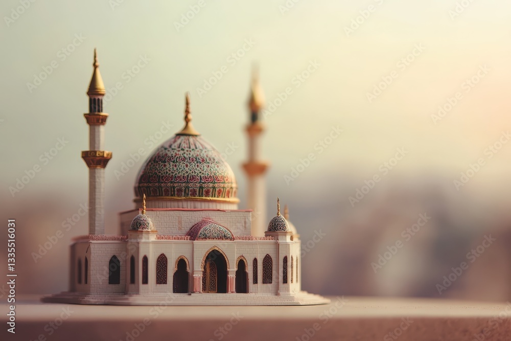 Obraz premium A miniature architectural model of a mosque against a backdrop