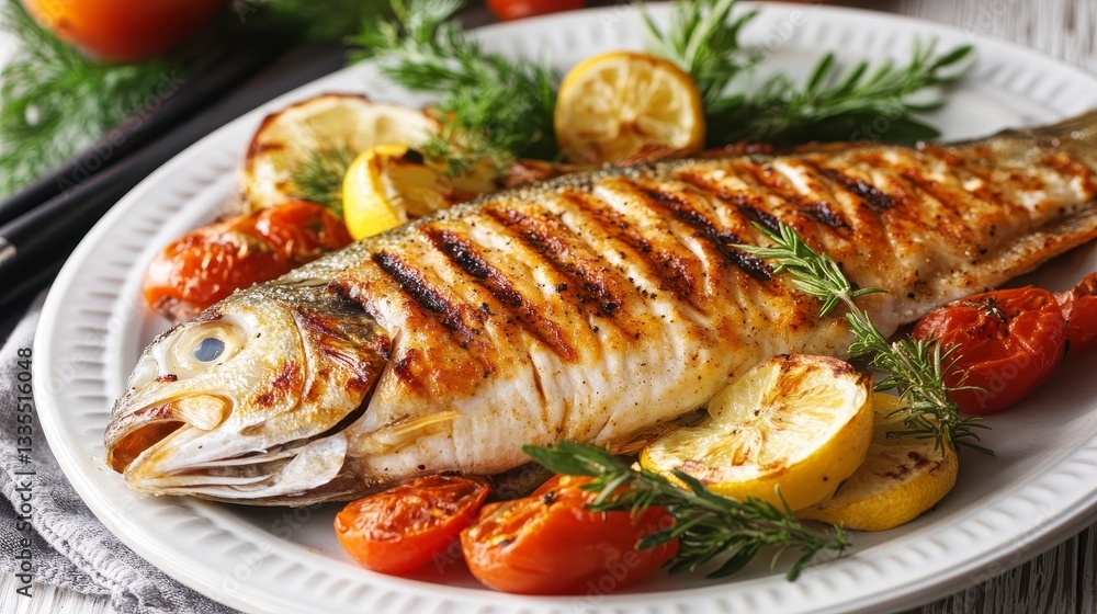 Grilled Fish with Lemon Garnish Grilled Fish with Lemon Garnish