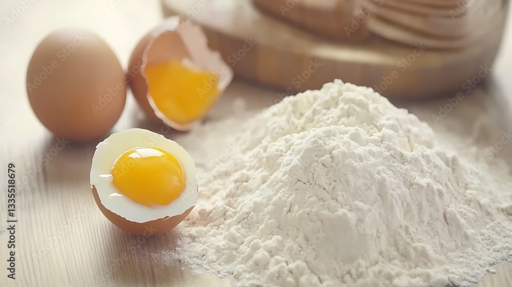 Baking Ingredients: Eggs and Flour Ready for Baking Baking Ingredients: Eggs and Flour Ready for Baking