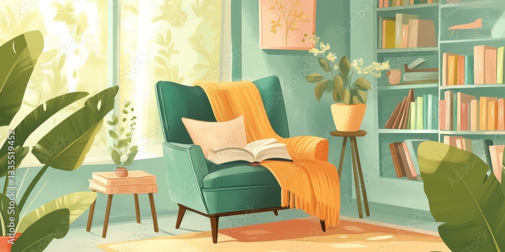 An inviting room with books and a comfortable reading chair An inviting room with books and a comfortable reading chair