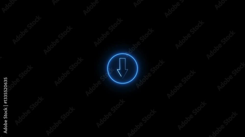 Directional down neon arrow icon animation, on black background. Arrow loading sign seamless loop background animation 4k video. Directional down neon arrow icon animation, on black background. Arrow loading sign seamless loop background animation 4k video.