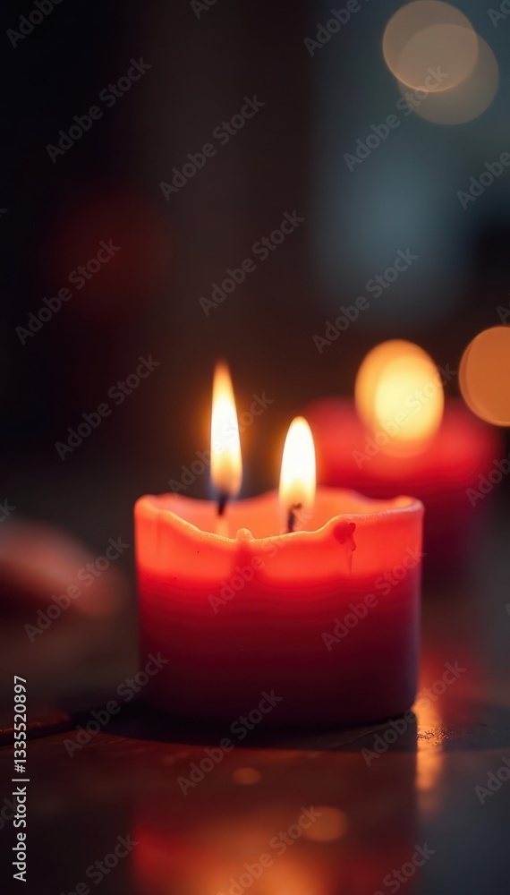 Burning candles create warm heartshaped bokeh effect , blurred, elegant Burning candles create warm heartshaped bokeh effect , blurred, elegant