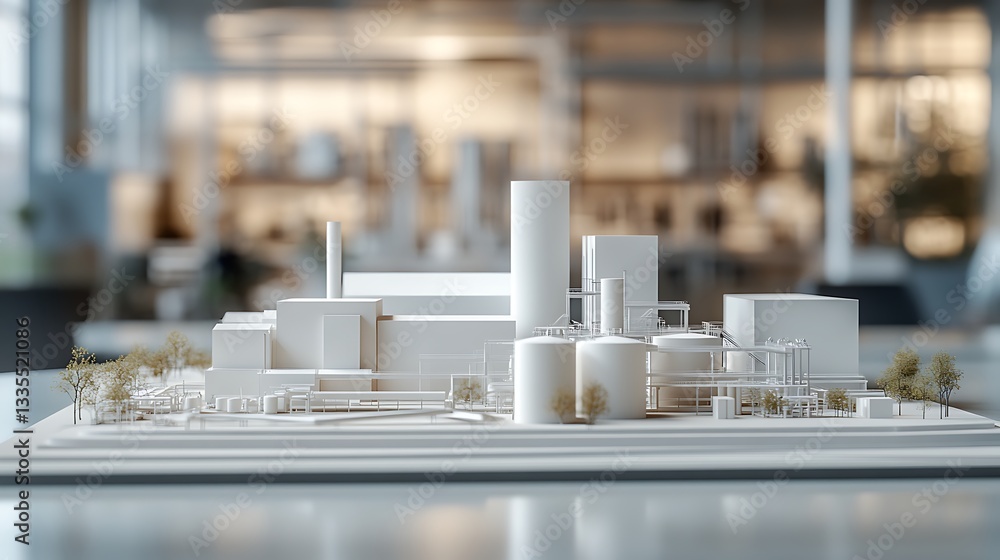 A Realistic Sugar Mill Model Sitting on a Table in a Construction Firm’s Office with a Soft Background Focus A Realistic Sugar Mill Model Sitting on a Table in a Construction Firm’s Office with a Soft Background Focus