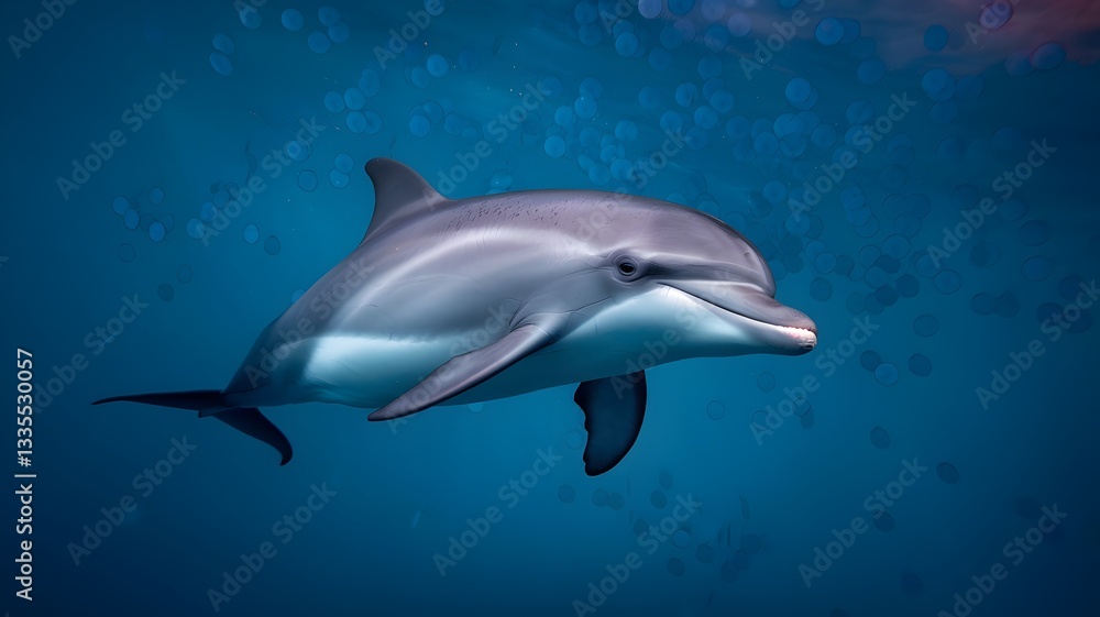 Fototapeta premium Dolphin Gliding Gracefully Underwater in a Blue Ocean Scene