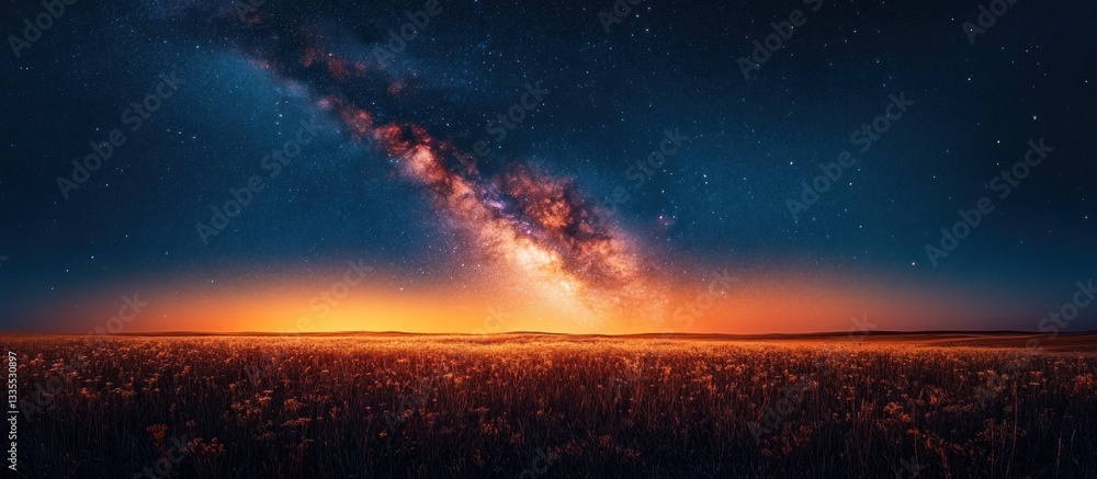 Fototapeta premium Milky Way Sunset Over Field