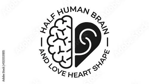 Unique Brain and Heart Logo Design: Creativity, Emotion, and Mental Health Connection Illustration