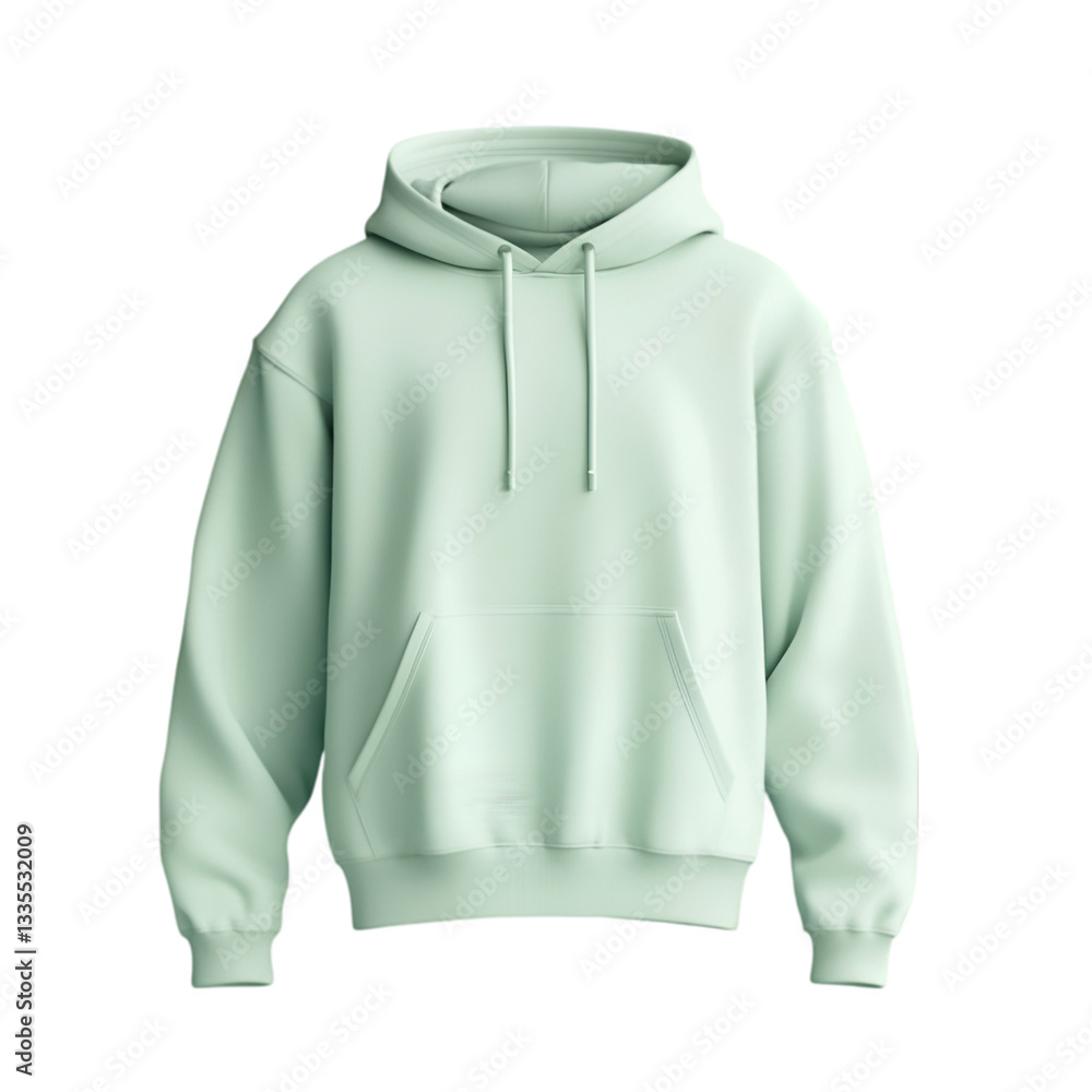 Light mint green pullover hoodie with front pocket and adjustable drawstrings, isolated on a white background, ideal for casual wear, street style, and winter fashion Light mint green pullover hoodie with front pocket and adjustable drawstrings, isolated on a white background, ideal for casual wear, street style, and winter fashion