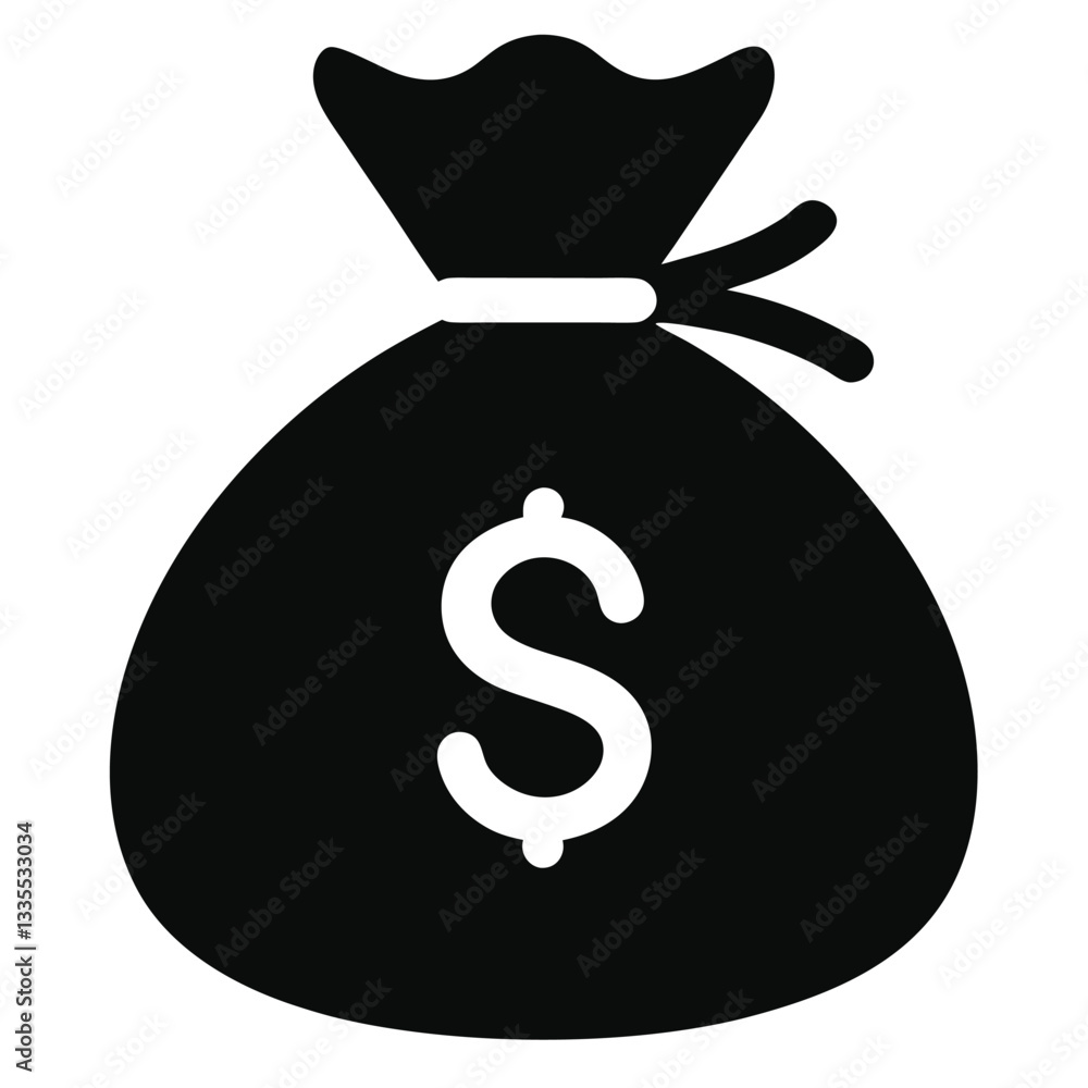 Black money bag silhouette vector on white background Black money bag silhouette vector on white background