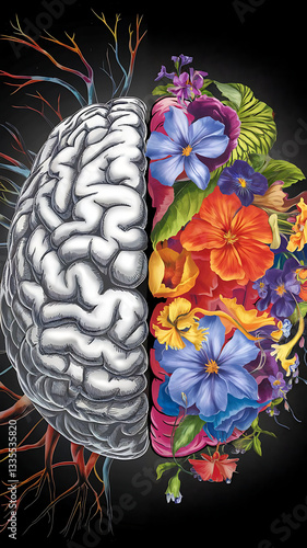 Colorful Floral Brain Illustration: A Vibrant Exploration of Creativity and Neuroscience