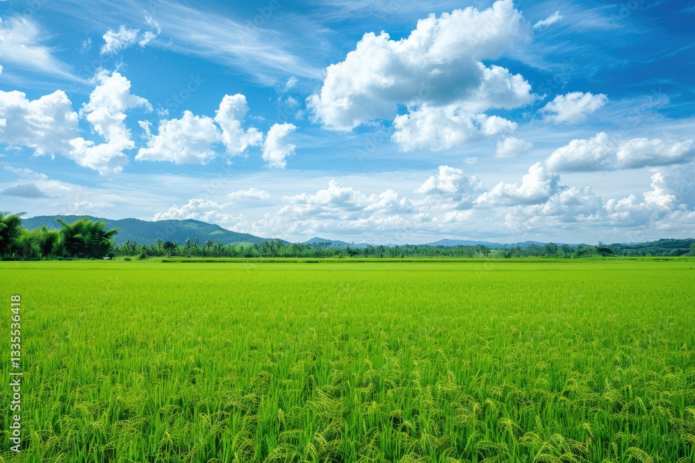 High Detail Visual of Scenic View of Rice Field Against Sky High Detail Visual of Scenic View of Rice Field Against Sky