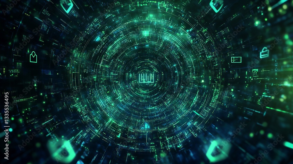 Abstract Digital Tunnel Green Technology Background Futuristic Data Stream Network Cyberspace Virtual Reality Interface Design Modern Graphic Abstract Digital Tunnel Green Technology Background Futuristic Data Stream Network Cyberspace Virtual Reality Interface Design Modern Graphic
