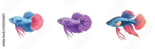 Detailed multi-color Illustration of Betta Fish isolated on a clean white background, Created using generative AI tools.