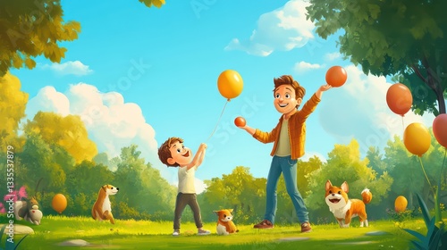 Joyful day of balloon fun park digital art sunny environment child's play happiness