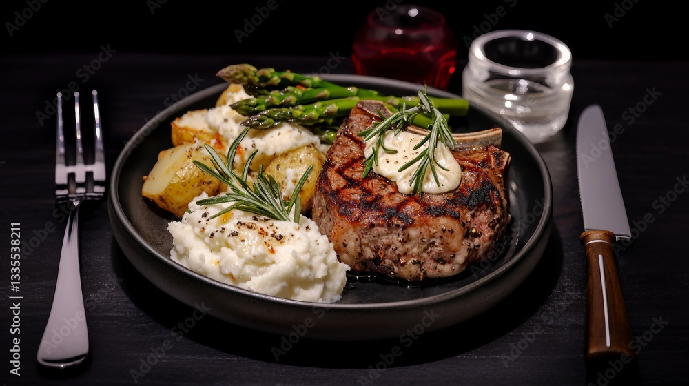 Luxurious Ribeye Steak with Rosemary, Garlic Butter, and Creamy Mashed Potatoes (AI Image) Luxurious Ribeye Steak with Rosemary, Garlic Butter, and Creamy Mashed Potatoes (AI Image)