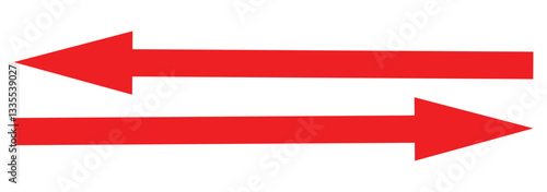 Straight long double vector arrow. Horizontal long straight arrow with two left and right pointers. Black width symbol isolated on white background