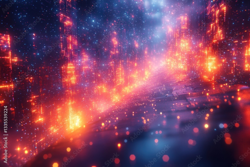 Neon city tunnel, glowing structures, digital art, cosmic background Neon city tunnel, glowing structures, digital art, cosmic background