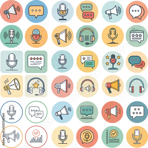 Speech Icon Set with Editable Stroke – Communication and Dialogue Symbols