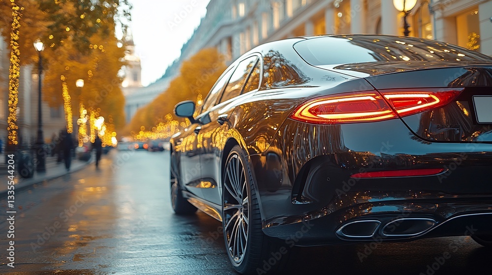 Fototapeta premium Luxurious car on city street at night