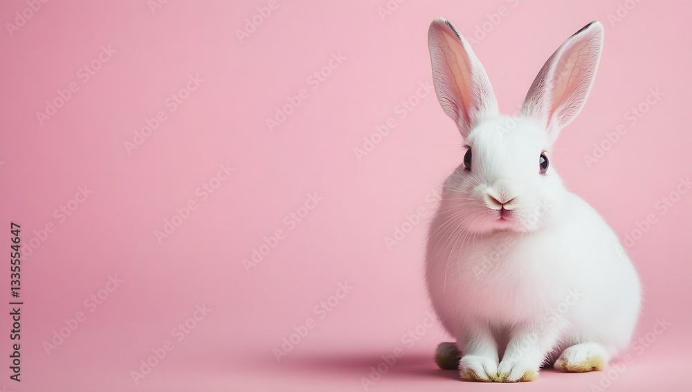 Charming white rabbit posing elegantly on a pastel pink backdrop with large floppy ears : Generative AI Charming white rabbit posing elegantly on a pastel pink backdrop with large floppy ears : Generative AI